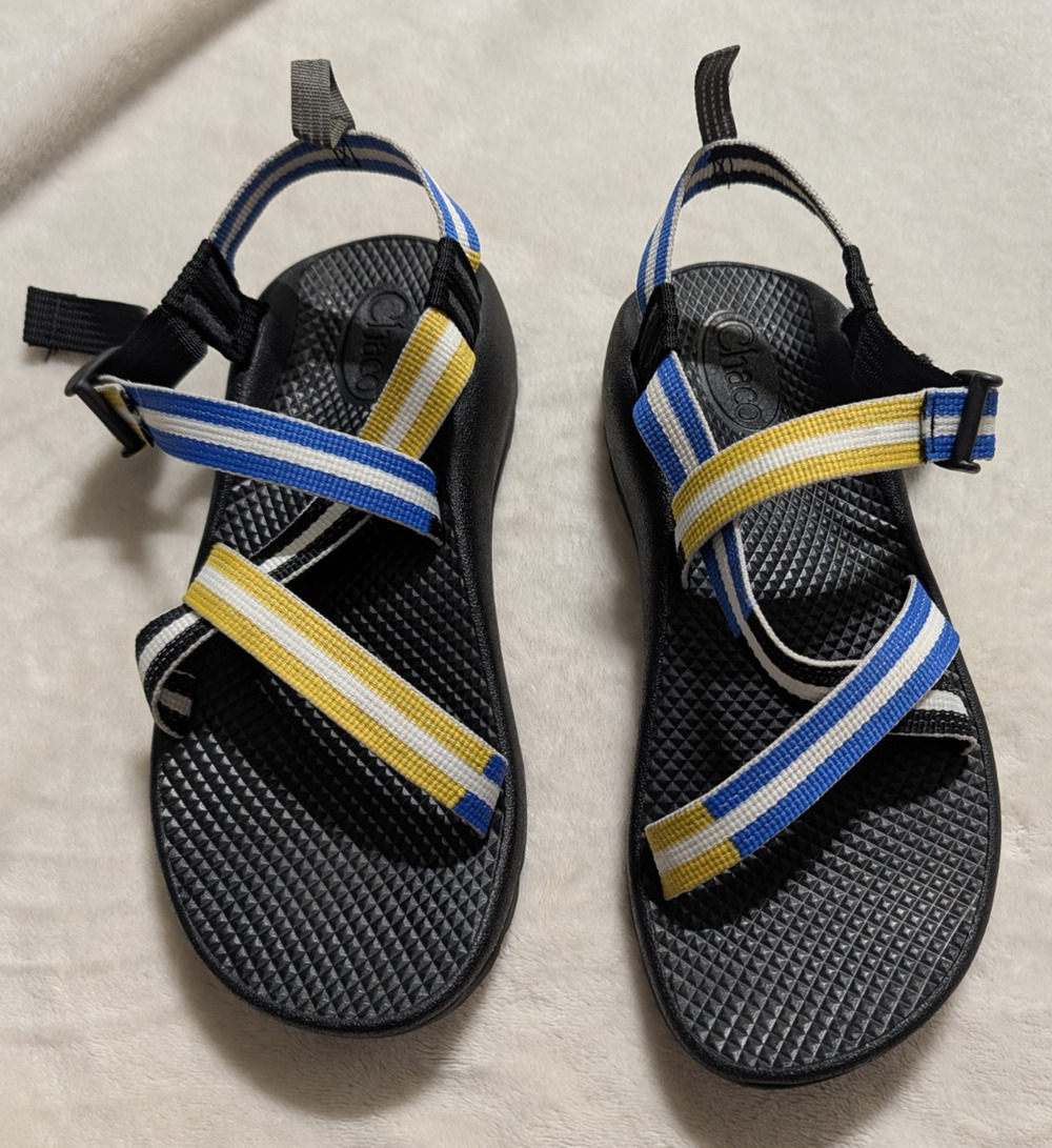 Chaco Z1 Ecotread Sandals Youth Big Kids Size 6 Blue Yellow Water Hike EUC